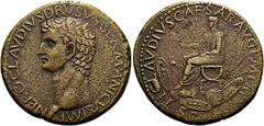 ROMER RÖMISCHE KAISERZEIT. Drusus maior, 38 - 9 v. Chr. AE Sesterz ø 36mm (27,64g). Geprägt unter Claudius, 42 - 43 n. Chr. Mzst. Rom. Vs.: NERO CLAVDIVS DRVSVS GERMANICVS IMP, Kopf des Nero Claudius 