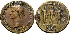 ROMER RÖMISCHE KAISERZEIT. Caligula, 37 - 41 n. Chr. AE Sesterz ø 35mm (26,79g). 37 - 38 n. Chr. Mzst. Rom. Vs.: C CAESAR AVG GERMANICVS PON M TR POT, Kopf mit Lorbeerkranz n. l. Rs.: AGRIPPINA / DRVS