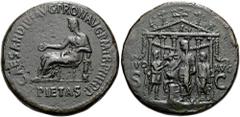 ROMER RÖMISCHE KAISERZEIT. Caligula, 37 - 41 n. Chr. AE Sesterz ø 36mm (29,72g). 40 - 41 n. Chr. Mzst. Rom. Vs.: C CAESAR DIVI AVG PRON AVG P M TR P IIII P P / PIETAS, Pietas mit Patera u. Arm auf Sta
