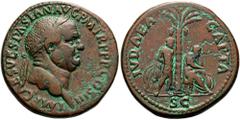 ROMER RÖMISCHE KAISERZEIT. Vespasian, 69 - 79 n. Chr. AE Sesterz ø 33mm (24,84g). 71 n. Chr. Mzst. Rom. Vs.: IMP CAES VESPASIAN AVG P M TR P P P COS III, Kopf mit Lorbeerkranz n. r. Rs.: IVDAEA CAPTA 