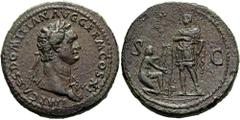 ROMER RÖMISCHE KAISERZEIT. Domitian, 81 - 96 n. Chr. AE Sesterz ø 34mm (26,68g). 85 n. Chr. Mzst. Rom. Vs.: IMP CAES DOMITIAN AVG GERM COS XI, Kopf mit Lorbeerkranz u. Aegis n. r. Rs.: S - C, Germane 