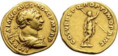 ROMER RÖMISCHE KAISERZEIT. Trajan, 98 - 117 n. Chr. Aureus ø 20mm (7,13g). 108 - 110 n. Chr. Mzst. Rom. Vs.: IMP TRAIANO AVG GER DAC P M TR P, drapierte Panzerbüste mit Lorbeerkranz n. r. Rs.: COS V P