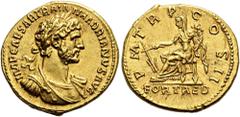 ROMER RÖMISCHE KAISERZEIT. Hadrian, 117 - 138 n. Chr. Aureus ø 19mm (7,12g). 118 n. Chr. Vs.: IMP CAESAR TRAIAN HADRIANVS AVG, drapierte Panzerbüste mit Lorbeerkranz n. r. Rs.: P M TR P COS II / FORT 
