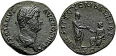 ROMER RÖMISCHE KAISERZEIT. Hadrian, 117 - 138 n. Chr. AE Sesterz ø 32mm (24,70g). 130 - 138 n. Chr. Mzst. Rom. Vs.: HADRIANVS AVG COS III P P, drapierte Büste mit Lorbeerkranz n. r. Rs.: RESTITVTORI G