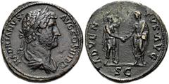 ROMER RÖMISCHE KAISERZEIT. Hadrian, 117 - 138 n. Chr. AE Sesterz ø 32mm (29,03g). 133 n. Chr. Mzst. Rom. Vs.: HADRIANVS AVG COS III P P, drapierte Büste mit Lorbeerkranz n. r. Rs.: ADVEN-TVS AVG / S C