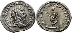 ROMER RÖMISCHE KAISERZEIT. Caracalla, 197 - 217 n. Chr. Denar ø 20mm (3,05g). 214 n. Chr. Mzst. Rom. Vs.: ANTONINVS PIVS AVG GERM, Kopf mit Lorbeerkranz n. r. Rs.: P M TR P XVII COS IIII P P, Genius S