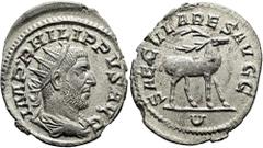 ROMER RÖMISCHE KAISERZEIT. Philipp I. Arabs, 244 - 249 n. Chr. Antoninian ø 23mm (3,00g). 248 n. Chr. Mzst. Rom. Emission zur 1000-Jahr-Feier Roms. Vs.: IMP PHILIPPVS AVG, drapierte Panzerbüste mit St