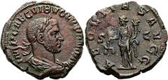 ROMER RÖMISCHE KAISERZEIT. Volusian, 251 - 253 n. Chr. AE Sesterz ø 31mm (17,32g). Mzst. Rom. Vs.: IMP CAE C VIB VOLVSIANO AVG, drapierte Panzerbüste mit Lorbeerkranz n. r. Rs.: AEQVITAS AVGG / S - C,