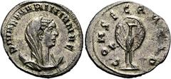 ROMER RÖMISCHE KAISERZEIT. Diva Mariniana, gest. vor 253 n. Chr. Antoninian ø 22mm (3,85g). 257 n. Chr. Vs.: DIVAE MARINIANAE, drapierte Büste capite velato auf Mondsichel n. r. Rs.: CONSECRATIO, Pfau