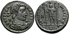 ROMER RÖMISCHE KAISERZEIT. Vetranio, 350 n. Chr. AE Follis ø 21mm (5,97g). Mzst. Siscia. Vs.: D N VETRA-NIO P F AVG, drapierte Panzerbüste mit Lorbeerkranz n. r., l. im Feld A, r. im Feld Stern. Rs.: 