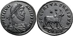 ROMER RÖMISCHE KAISERZEIT. Julian II., 360 - 363 n. Chr. AE Doppelmaiorina ø 28mm (9,12g). 361 - 363 n. Chr. Mzst. Kyzikos. Vs.: D N FL CL IVLI-ANVS P F AVG, drapierte Panzerbüste mit Perlendiadem n. 