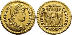 ROMER RÖMISCHE KAISERZEIT. Gratian, 367 - 383 n. Chr. Solidus ø 21mm (4,46g). 373 - 375 n. Chr. Mzst. Treveris. Vs.: D N GRATIANVS P F AVG, drapierte Panzerüste mit Rosettendiadem n. r. Rs.: VICTORIA 