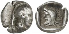 GRIECHEN . LYKIEN Kherei 1/12 Stater (0,64g). ca. 400 - 385 v. Chr. Mzst. Xanthos(?). Vs.: Kopf der Athena r. mit attischem Helm r. Rs.: "khe", Kopf des bärtigen Dynasten mit persischer Kyrbasia l. S.
