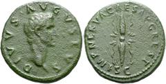 RÖMER RÖMISCHE KAISERZEIT. Divus Augustus, ab 14 n. Chr. AE As ø 29mm (12,01g). Geprägt unter Nerva, ca. 98 n. Chr. Mzst. Rom. Vs.: DIVVS AVGVSTVS, Kopf n. r. Rs.: IMP NERVA CAES AVG REST / S C, geflü