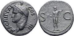 RÖMER RÖMISCHE KAISERZEIT. Agrippa, 64/3 - 12 v. Chr. AE ø 29mm (10,82g). Geprägt unter Caligula, 37 - 41 n. Chr. Mzst. Rom. Vs.: M AGRIPPA L F COS III, Kopf mit corona rostrata n. l. Rs.: S - C, Nept