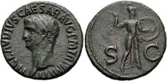 RÖMER RÖMISCHE KAISERZEIT. Claudius, 41 - 54 n. Chr. AE As ø 29mm (11,38g). 42 - 43 n. Chr. Mzst. Rom. Vs.: TI CLAVDIVS CAESAR AVG P M TR P IMP P P, Kopf n. l. Rs.: S - C, Minerva mit Lanze u. Schild 