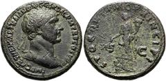 RÖMER RÖMISCHE KAISERZEIT. Trajan, 98 - 117 n. Chr. AE Sesterz ø 35mm (25,03g). 103 - 111 n. Chr. Mzst. Rom. Vs.: IMP CAES NERVAE TRAIANO AVG GER DAC P M TR P COS V P P, Büste mit Lorbeerkranz u. Gewa