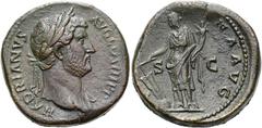 RÖMER RÖMISCHE KAISERZEIT. Hadrian, 117 - 138 n. Chr. AE Sesterz ø 33mm (26,85g). 134 - 138 n. Chr. Mzst. Rom. Vs.: HADRIANVS AVG COS III P P, Büste mit Lorbeerkranz u. Gewand auf l. Schulter n. r. Rs