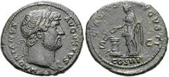 RÖMER RÖMISCHE KAISERZEIT. Hadrian, 117 - 138 n. Chr. AE As ø 29mm (10,90g). 125 - 128 n. Chr. Mzst. Rom. Vs.: HADRIANVS AVGVSTVS, Büste mit Lorbeerkranz u. Gewand auf l. Schulter n. r. Rs.: SA[LVS] A