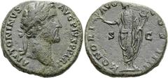 RÖMER RÖMISCHE KAISERZEIT. Antoninus Pius, 138 - 161 n. Chr. AE Sesterz ø 31mm (21,77g). 145 - 147 n. Chr. Mzst. Rom. Vs.: ANTONINVS AVG PIVS P P TR P, Kopf mit Lorbeerkranz n. r. Rs.: HONORI AVG COS 
