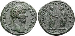 RÖMER RÖMISCHE KAISERZEIT. Lucius Verus, 161 - 169 n. Chr. AE Sesterz ø 32mm (25,17g). 161 n. Chr. Mzst. Rom. Vs.: IMP CAES L AVREL VERVS AVG, Kopf mit Lorbeerkranz n. r. Rs.: CONCORD AVGVSTOR TR P / 
