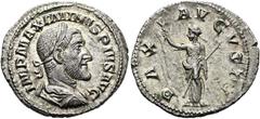 RÖMER RÖMISCHE KAISERZEIT. Maximinus Thrax, 235 - 238 n. Chr. Denar ø 20mm (2,41g). 235 - 236 n. Chr. Mzst. Rom. Vs.: IMP MAXIMINVS PIVS AVG, drapierte Panzerbüste mit Lorbeerkranz n. r. Rs.: PAX AVGV