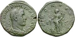 RÖMER RÖMISCHE KAISERZEIT. Philipp I. Arabs, 244 - 249 n. Chr. AE Sesterz ø 29mm (18,80g). Mzst. Rom. Vs.: IMP M IVL PHILIPPVS AVG, drapierte Panzerbüste mit Lorbeerkranz n. r. Rs.: ANNONA AV[GG] / S 