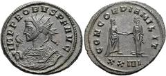 RÖMER RÖMISCHE KAISERZEIT. Probus, 276 - 282 n. Chr. Antoninian ø 23mm (3,82g). Mzst. Siscia. Vs.: IMP PROBVS AVG, Konsularbüste mit Strahlenkrone u. Adlerzepter n. l. Rs.: CONCORDIA MILIT / XXI VI, K