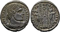 RÖMER RÖMISCHE KAISERZEIT. Constantin I., der Große, 307 - 337 n. Chr. AE Follis ø 18mm (2,80g). 333 - 334 n. Chr. Mzst. Arelate. Vs.: CONSTANTI-NVS MAX AVG, drapierte Panzerbüste mit Rosettendiadem n