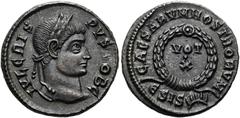 RÖMER RÖMISCHE KAISERZEIT. Crispus, 317 - 326 n. Chr. AE Follis ø 18mm (2,94g). 321 - 324 n. Chr. Mzst. Siscia. Vs.: IVL CRIS-PVS NOB C, Kopf mit Lorbeerkranz n. r. Rs.: CAESARVM NOSTRORVM / Ε SIS u. 