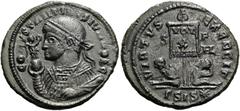 RÖMER RÖMISCHE KAISERZEIT. Constantin II. als Caesar, 317 - 337 n. Chr. AE Follis ø 21mm (3,00g). 320 n. Chr. Mzst. Siscia. Vs.: CO-NSTANTINVS IVN NOB CAES, drapierte Panzerbüste mit Lorbeerkranz, Vic