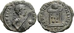 RÖMER RÖMISCHE KAISERZEIT. Constantin II. als Caesar, 317 - 337 n. Chr. AE ø 20mm (2,47g). 322 - 323 n. Chr. Mzst. Treveri. Vs.: CONSTANTINVS IVN NOB C, drapierte Panzerbüste mit Perlendiadem, Lanze u