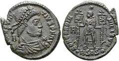 RÖMER RÖMISCHE KAISERZEIT. Constantius II., 337 - 361 n. Chr. AE Follis ø 22mm (5,24g). 350 n. Chr. Mzst. Siscia. Vs.: D N CONSTAN-TIVS P F AVG, drapierte Panzerbüste mit Perlendiadem n. r., dahinter 