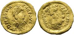 RÖMER RÖMISCHE KAISERZEIT. Zeno, 474 - 491 n. Chr. Tremissis ø 14mm (1,46g). 476 - 491 n. Chr. Mzst. Konstantinopel. Vs.: D N ZENO PERP AVG, drapierte Panzerbüste mit Perlendiadem n. r. Rs.: VICTORIA 