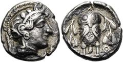GRIECHEN ATTIKA. ATHEN. Hemidrachme ø 13mm (2.07g). 454 - 404 v. Chr. Vs.: Kopf der Athena mit attischem Helm n. r. Rs.: Α/Θ/Ε, Eule flankiert von zwei Olivenzweigen. SNG Cop 68 ff.; Kroll 12; HGC 4, 