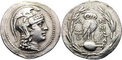 GRIECHEN ATTIKA. ATHEN. Tetradrachme des Neuen Stils ø 35mm (16.60g). 165 - 149/8 v. Chr. Vs.: Kopf der Athena mit attischem Helm n. r. Rs.: Α-ΘΕ, Eule auf Amphora, l. u. r. je ein Monogramm, r. Nike 