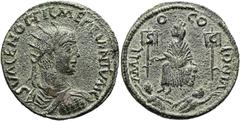 RÖMISCHE PROVINZIALPRÄGUNGEN KILIKIEN. MALLOS. Hostilian, 250 n. Chr. ø 30mm (12.18g). Vs.: S VALEN OSTIL MES QVINTVM C, drapierte Panzerbüste mit Strahlenkrone n. r. Rs.: MALL-O CO-LONIA, Tyche von M