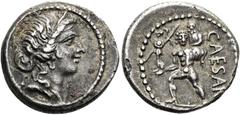 RÖMISCHE REPUBLIK RÖMISCHE REPUBLIK. C. Iulius Caesar, 48 - 47 v. Chr. Denar ø 17mm (3,58g). Mzst. in Afrika. Vs.: Kopf der Venus mit Stephane n. r. Rs.: CAESAR, Aeneas trägt seinen Vater Anchises u. 