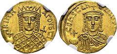 BYZANZ Constantin VI. und Eirene, 780 - 797 n. Chr. Solidus ø 20mm (4,36g). 792 - 797 n. Chr. Mzst. Konstantinopel. Vs.: IRInH AGOVSTI, Büste der Irene mit Kreuzkrone, Spitzenhaube u. Loros, in der Re