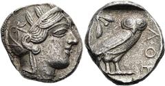 GRIECHEN ATTIKA. ATHEN Tetradrachme ø 25mm (16,87g). 454 - 404 v. Chr. Vs.: Kopf der Athena mit attischem Helm n. r. Rs.: ΑΘΕ, Eule n. r., dahinter Olivenzweig u. Mondsichel, alles im Quadratum incusu