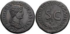 RÖMER RÖMISCHE KAISERZEIT. Agrippina maior, gest. 33 n. Chr. AE Sesterz ø 37mm (25,72g). Geprägt unter Claudius, 42 - 43 n. Chr. Mzst. Rom. Vs.: AGRIPPINA M F GERMANICI CAESARIS, drapierte Büste n. r.
