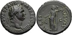 RÖMER RÖMISCHE KAISERZEIT. Titus, 79 - 81 n. Chr. AE As ø 28mm (12,90g). 80 - 81 n. Chr. Mzst. Rom. Vs.: IMP T CAES VESP AVG P M TR P COS VIII, Kopf mit Lorbeerkranz n. r. Rs.: AERES AVGVSTI / S - C, 