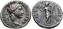 RÖMER RÖMISCHE KAISERZEIT. Trajan, 98 - 117 n. Chr. Denar ø 19mm (3,28g). 102 n. Chr. Mzst. Rom. Vs.: IMP CAES NERVA TRAIAN AVG GERM, Kopf mit Lorbeerkranz u. Gewand auf l. Schulter n. r. Rs.: P M TR 