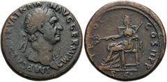 RÖMER RÖMISCHE KAISERZEIT. Trajan, 98 - 117 n. Chr. AE Sesterz ø 33mm (26,98g). 98 - 99 n. Chr. Mzst. Rom. Vs.: IMP CAES NERVA TRAIA-N AVG GERM P M, Büste mit Lorbeerkranz u. Aegis an der l. Schulter 