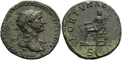 RÖMER RÖMISCHE KAISERZEIT. Trajan, 98 - 117 n. Chr. AE Dupondius ø 26mm (12,29g). 112 - 114 n. Chr. Mzst. Rom. Vs.: IMP CAES NERVAE TRAIANO AVG GER DAC P M TR P COS VI P P, drapierte Büste mit Strahle