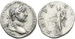 RÖMER RÖMISCHE KAISERZEIT. Hadrian, 117 - 138 n. Chr. Denar ø 17mm (3,53g). 120 - 121 n. Chr. Mzst. Rom. Vs.: IMP CAESAR TRAIAN H-ADRIANVS AVG, Büste mit Lorbeerkranz u. Gewand auf l. Schulter n. r. R