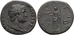 RÖMER RÖMISCHE KAISERZEIT. Hadrian, 117 - 138 n. Chr. AE Sesterz ø 33mm (22,07g). 125 - 126/7 n. Chr. Mzst. Rom. Vs.: HADRIANVS AVGVSTVS, Büste mit Lorbeerkranz u. Gewand auf l. Schulter n. r. Rs.: CO