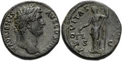 RÖMER RÖMISCHE KAISERZEIT. Hadrian, 117 - 138 n. Chr. AE Sesterz ø 31mm (22,63g). 137 - 138 n. Chr. Mzst. Rom. Vs.: HADRIANVS AVG COS III P P, Kopf mit Lorbeerkranz n. r. Rs.: AEQVITAS AVG / S - C, Ae