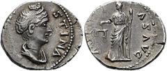 RÖMER RÖMISCHE KAISERZEIT. Diva Faustina maior, ab 140 n. Chr. Denar ø 19mm (2,66g). Geprägt unter Antoninus Pius, 141 n. Chr. Mzst. Rom. Vs.: DIVA FAV-STINA, drapierte Büste n. r. Rs.: AEQVIT-AS AVG,