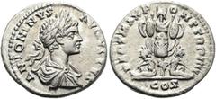 RÖMER RÖMISCHE KAISERZEIT. Caracalla, 197 - 217 n. Chr. Denar ø 20mm (3,23g). 201 n. Chr. Mzst. Laodicea ad mare. Vs.: ANTONINVS AVGVSTVS, drapierte Büste mit Lorbeerkranz n. r. Rs.: PART MAX P-ONT TR